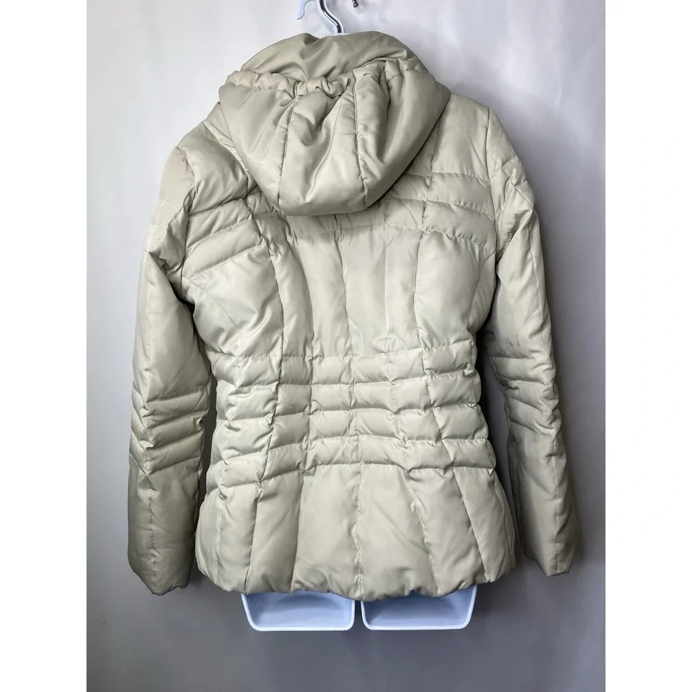 Calvin Klein Jacket Woman Medium White Hooded Goose Down Puffer Full Zip Coat‎